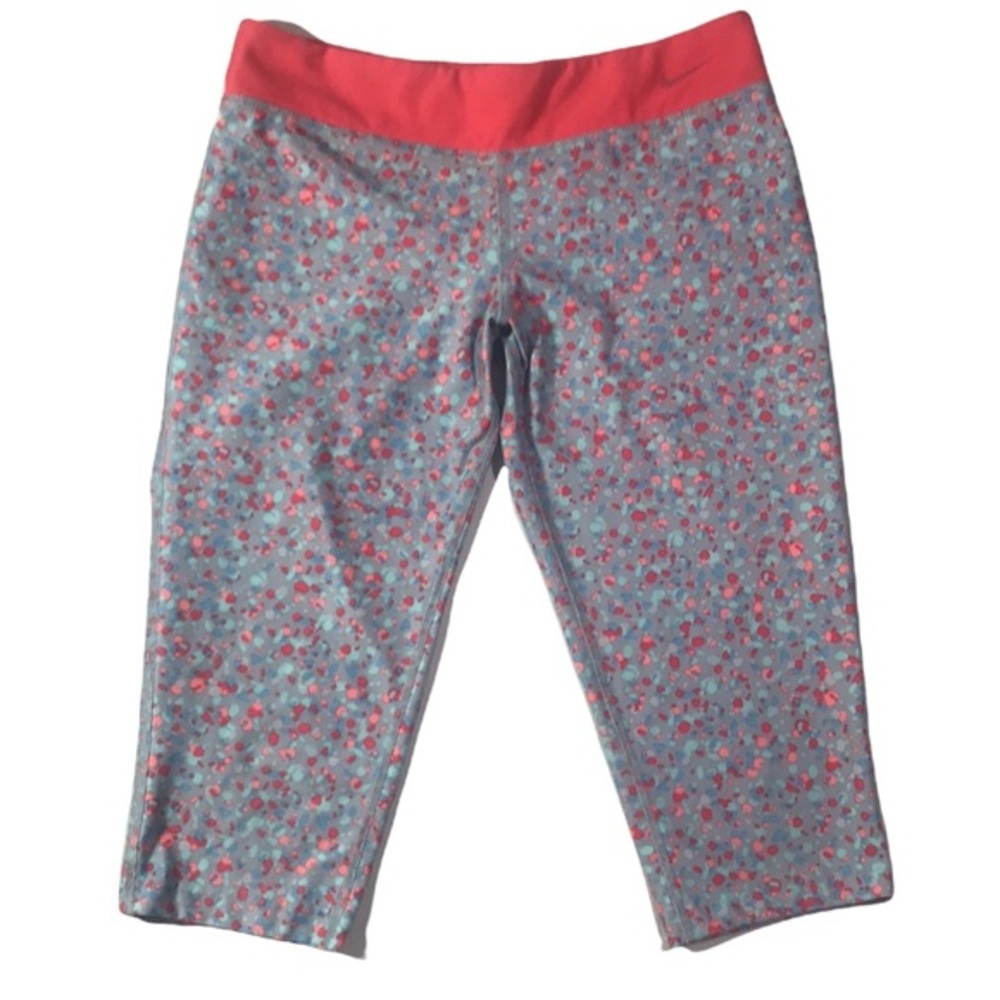 Nike Dri Fit Girls Size Medium Crop Confetti Gray and Orange Leggings